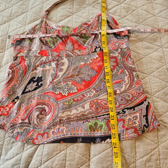 Vintage J Crew Babydoll Halter Top Womens 12 Red Multi Paisley Y2K Boho Chic - Picture 10 of 10